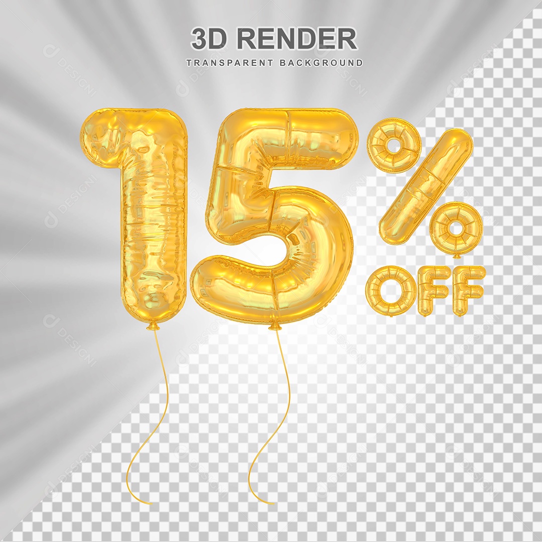 Elemento 3D Balão Amarelo de Número 15% para Composição PSD