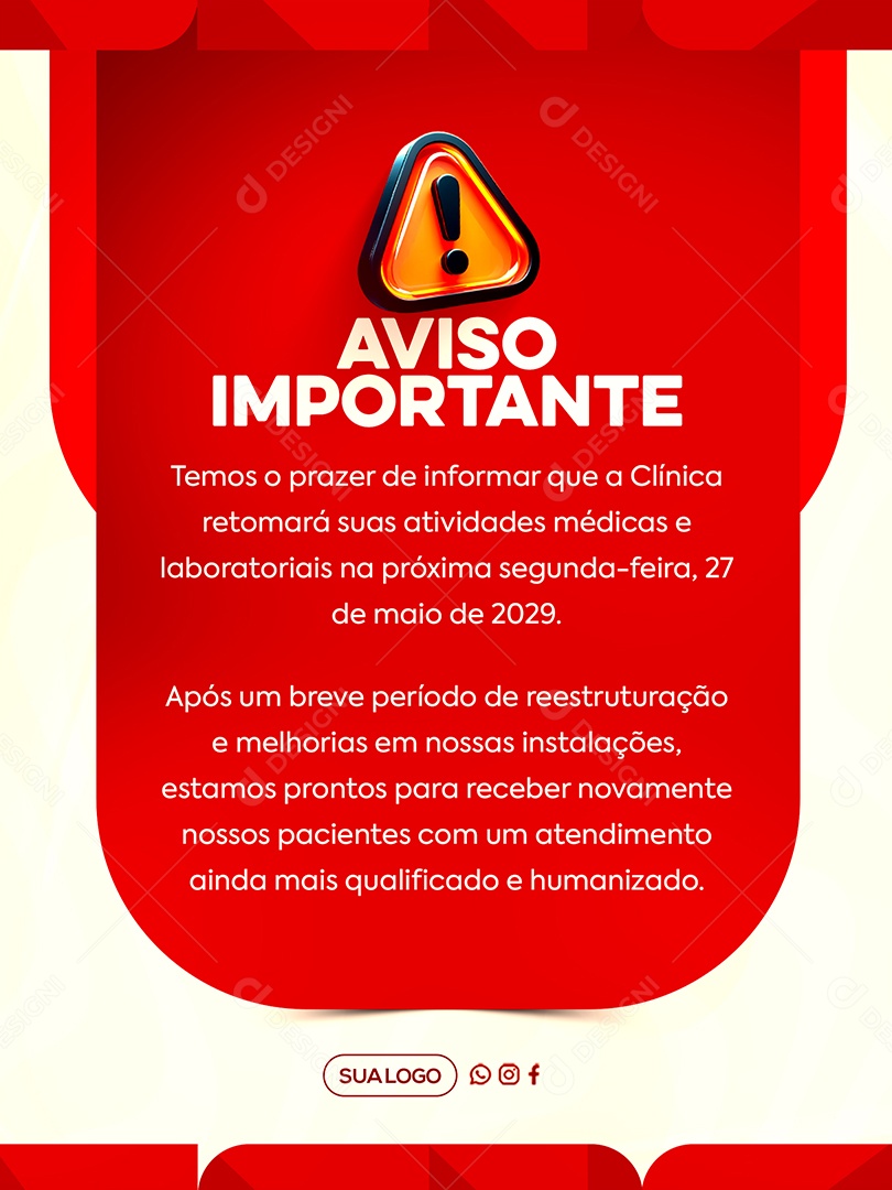 Comunicado Clinica Social Media PSD Editável