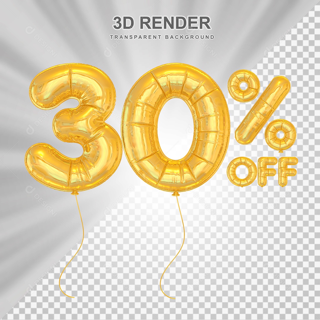 Elemento 3D Balão Amarelo de Número 30% para Composição PSD