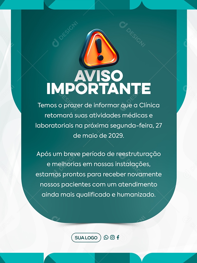 Comunicado Clinica Social Media PSD Editável