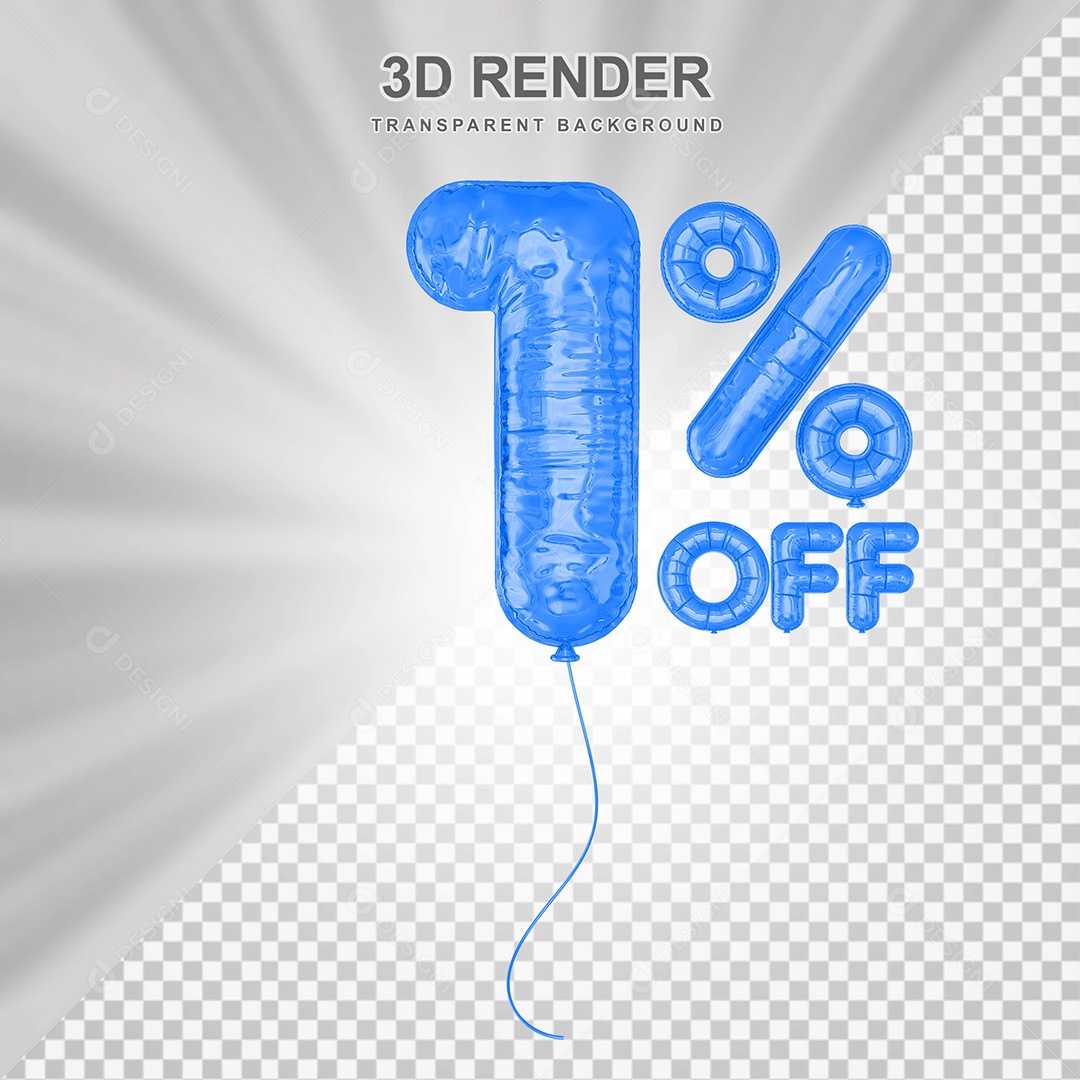 Elemento 3D Balão Azul de Número 1% para Composição PSD