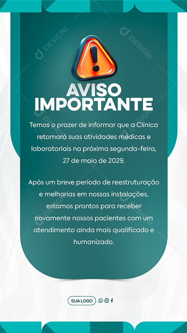 Story Comunicado Clinica Social Media PSD Editável