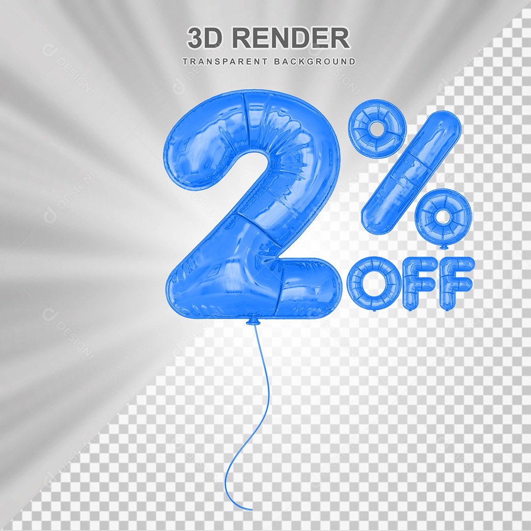 Elemento 3D Balão Azul de Número 2% para Composição PSD