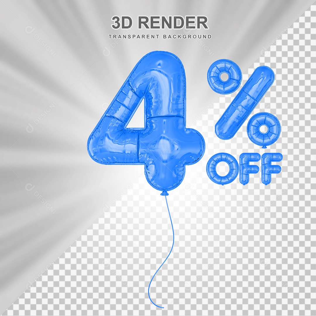 Elemento 3D Balão Azul de Número 4% para Composição PSD