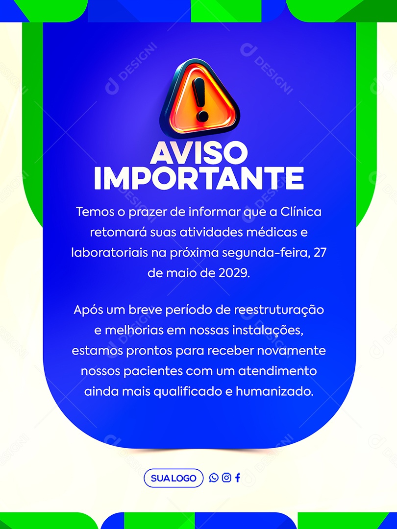 Comunicado Clinica Social Media PSD Editável