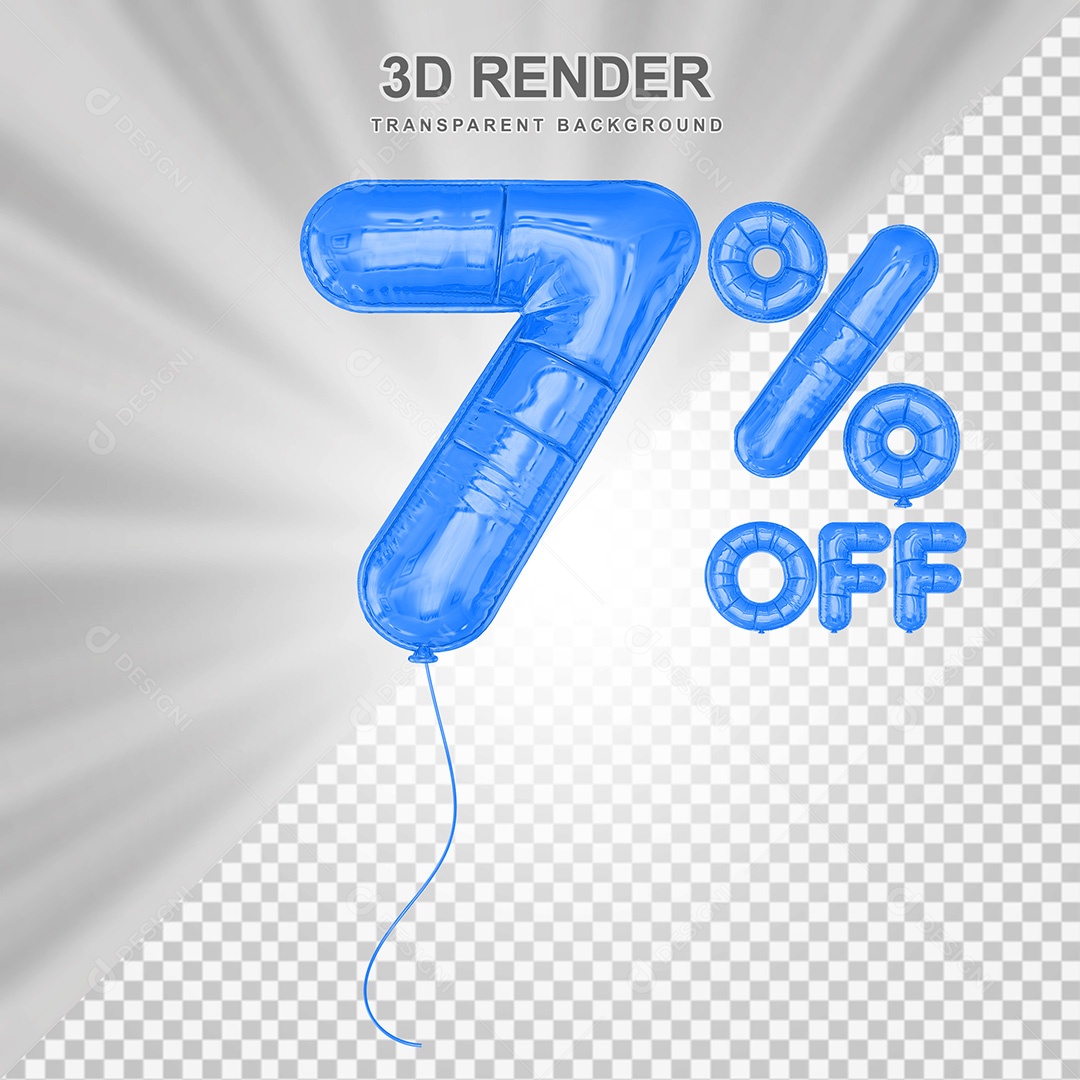 Elemento 3D Balão Azul de Número 7% para Composição PSD