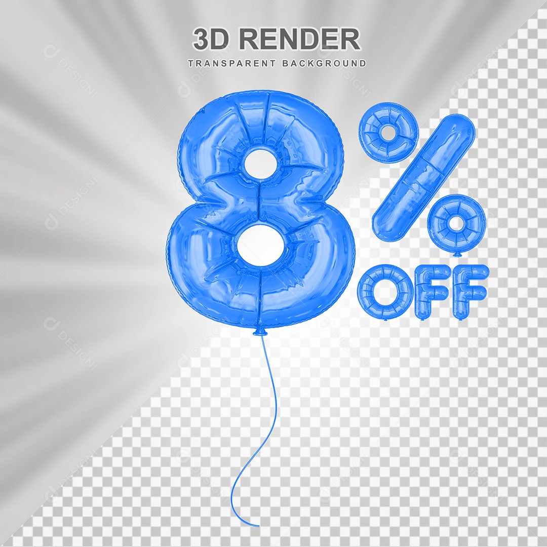 Elemento 3D Balão Azul de Número 8% para Composição PSD