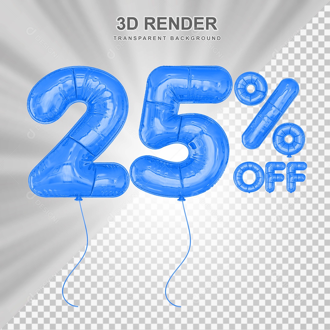 Elemento 3D Balão Azul de Número 25% para Composição PSD