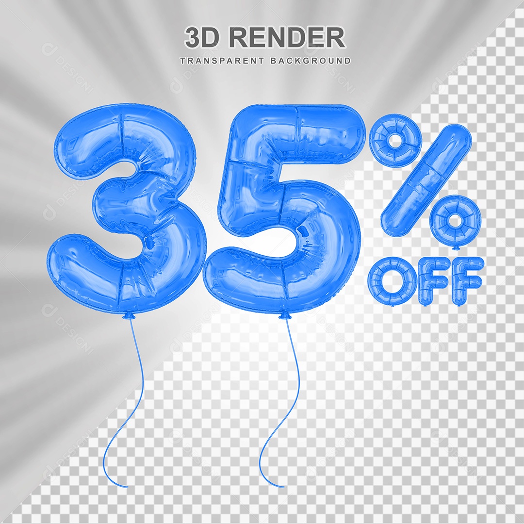 Elemento 3D Balão Azul de Número 35% para Composição PSD