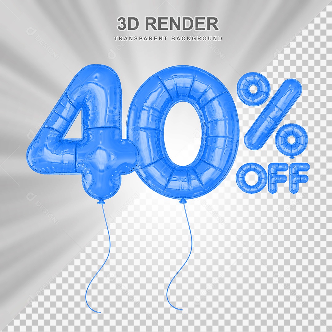 Elemento 3D Balão Azul de Número 40% para Composição PSD