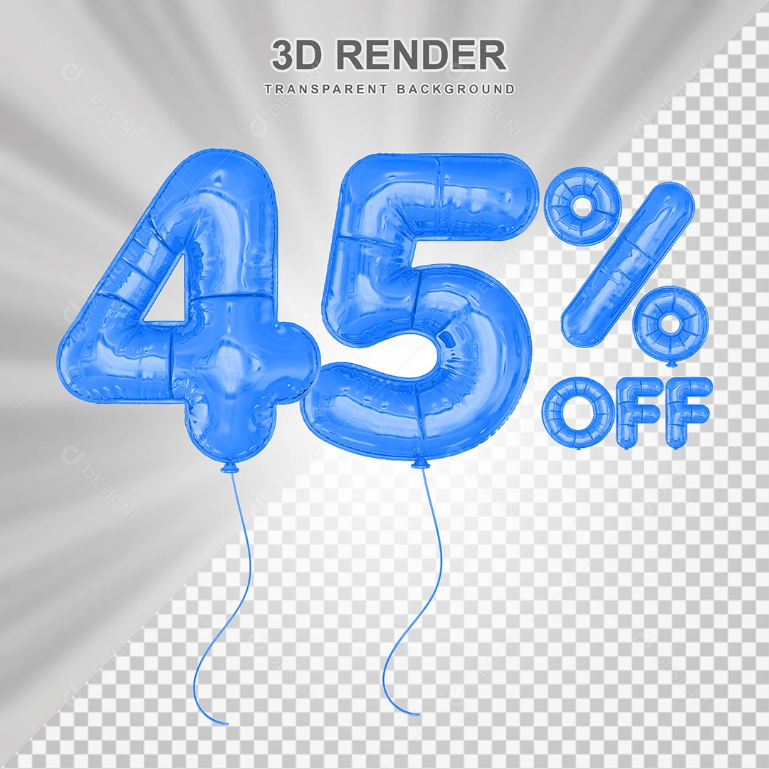 Elemento 3D Balão Azul de Número 45% para Composição PSD