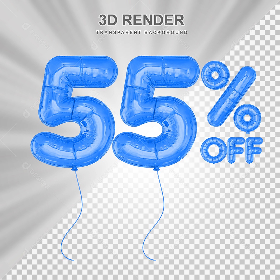 Elemento 3D Balão Azul de Número 55% para Composição PSD
