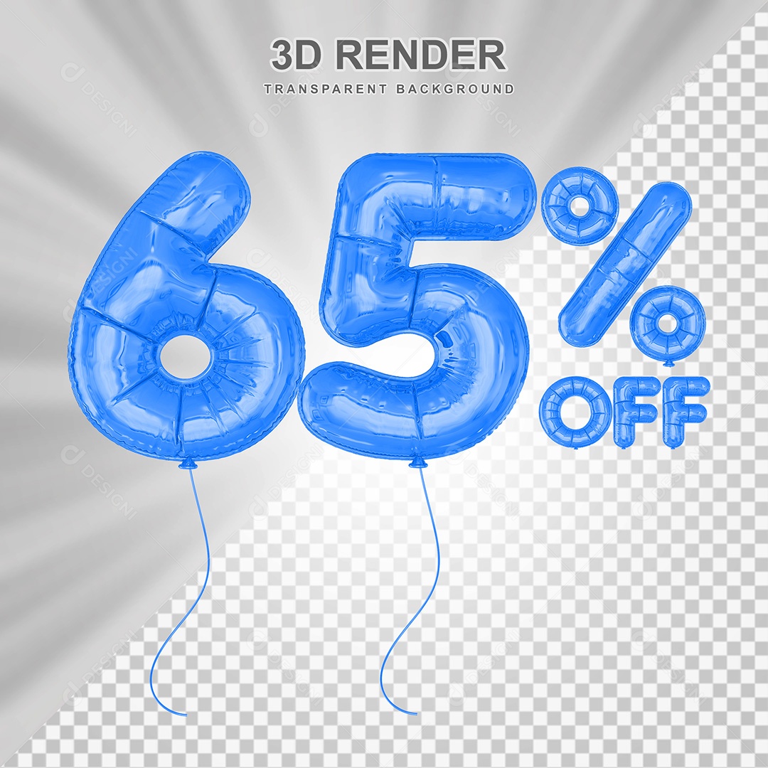 Elemento 3D Balão Azul de Número 65% para Composição PSD