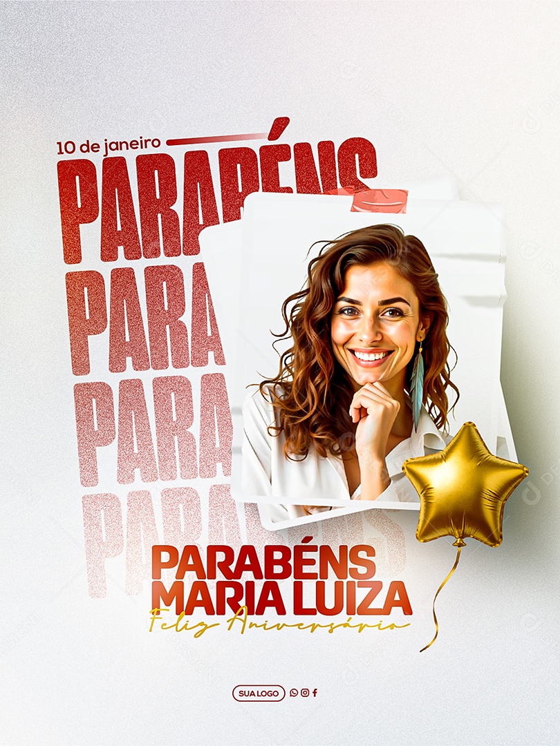Feliz Aniversário Parabéns Maria Luiza Social Media PSD Editável