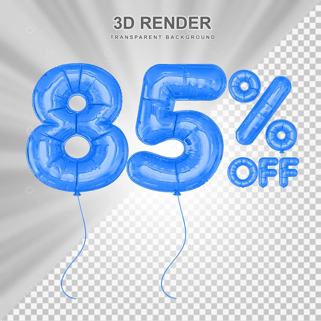 Elemento 3D Balão Azul de Número 85% para Composição PSD
