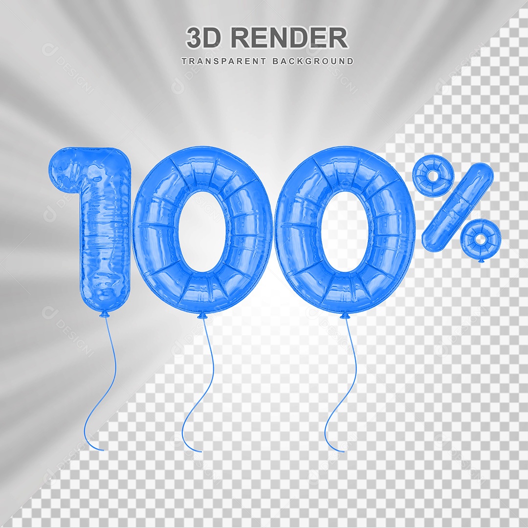 Elemento 3D Balão Azul de Número 100% para Composição PSD