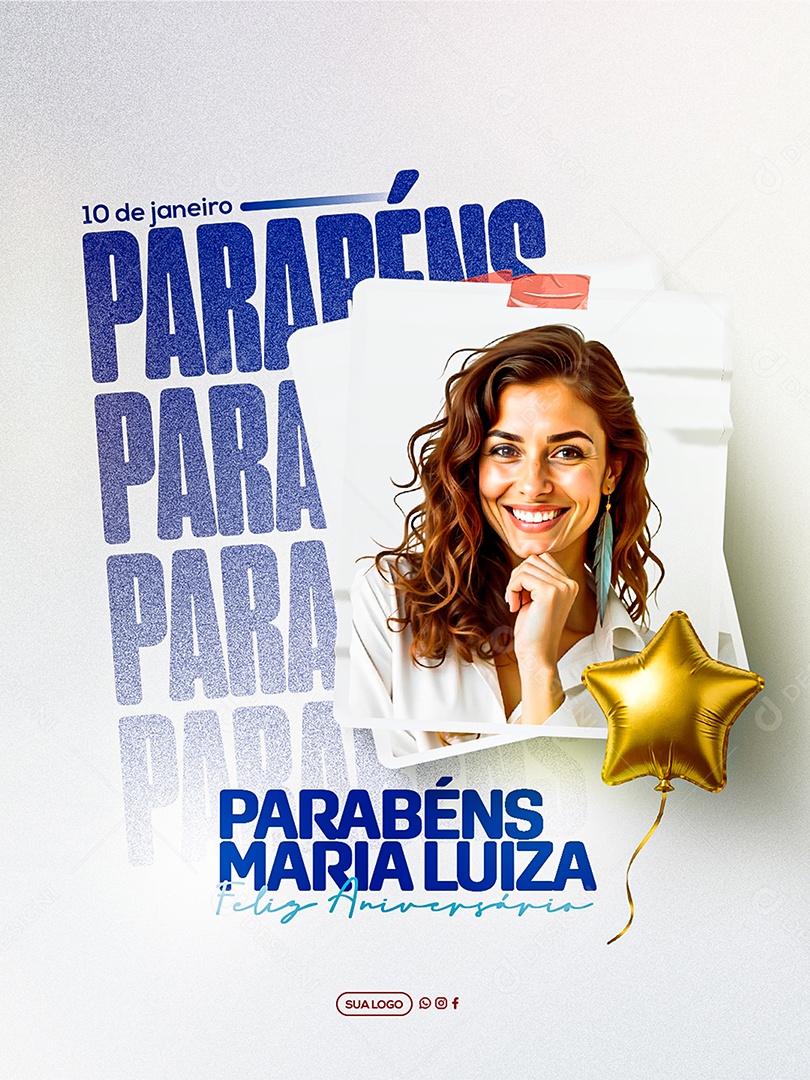 Feliz Aniversário Parabéns Maria Luiza Social Media PSD Editável
