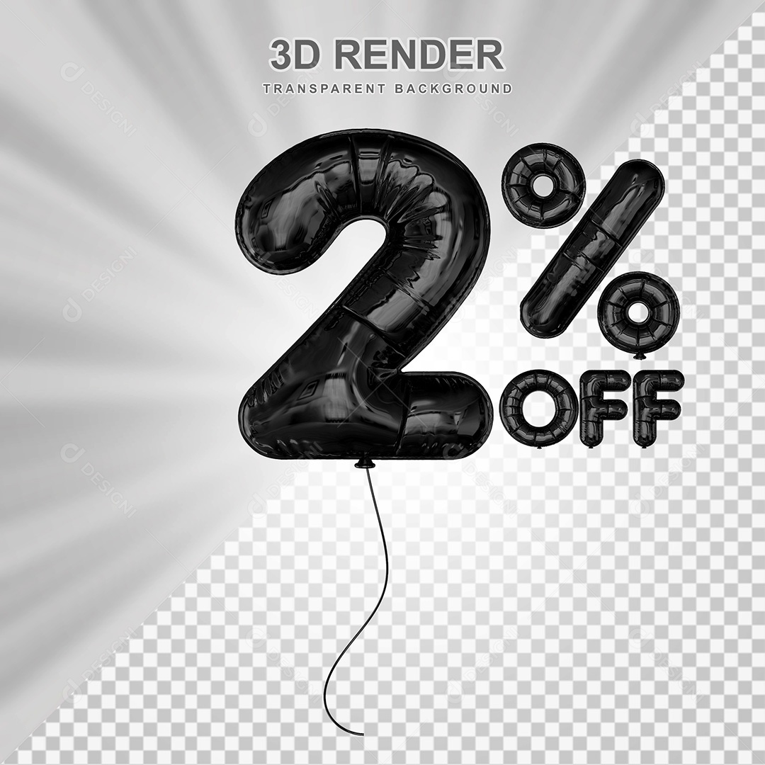 Elemento 3D Balão Preto de Número 2% para Composição PSD