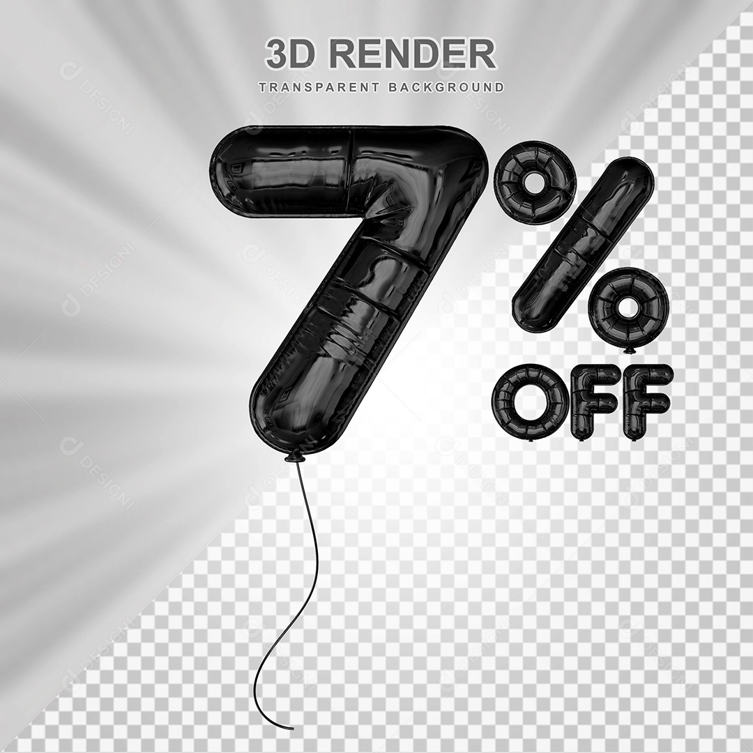 Elemento 3D Balão Preto de Número 7% para Composição PSD