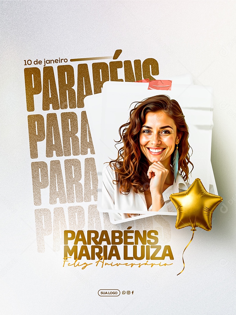 Feliz Aniversário Parabéns Maria Luiza Social Media PSD Editável