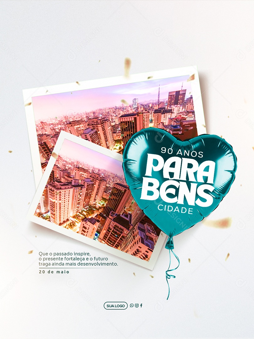 Parabéns Cidade 90 Anos Social Media PSD Editável