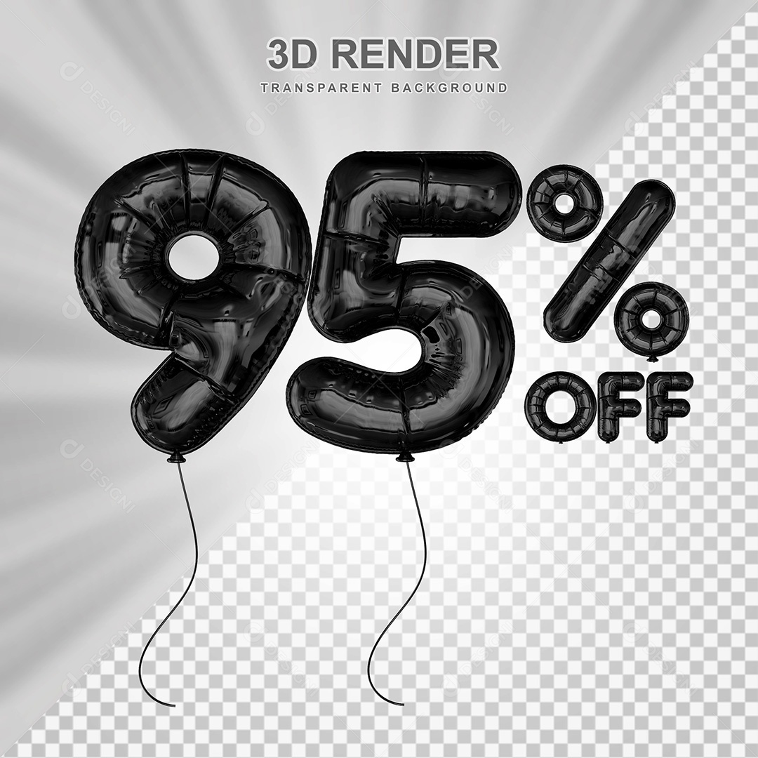 Elemento 3D Balão Preto de Número 95% para Composição PSD