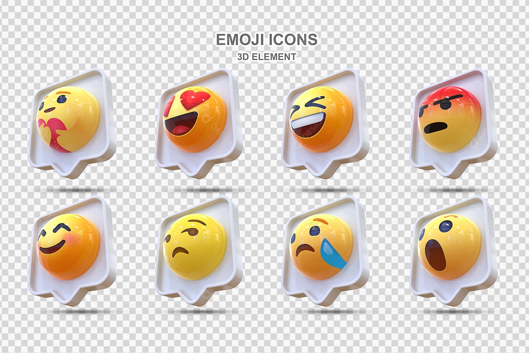 Elemento 3D Conjunto de Emojis Com Fundo Branco Para Composição PSD