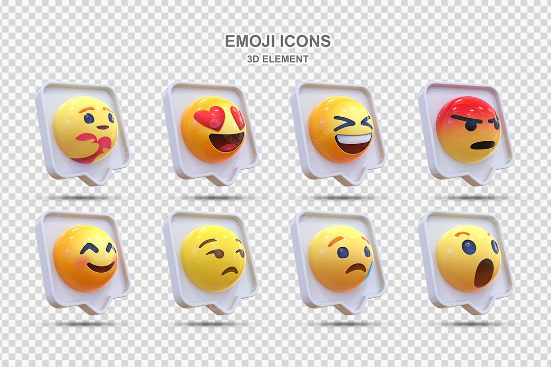 Elemento 3D Conjunto de Emojis Com Fundo Branco Para Composição PSD