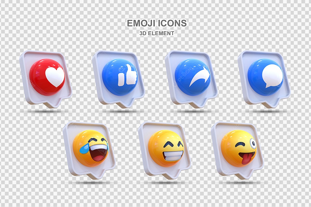 Elemento 3D Conjunto de Emojis Com Fundo Branco Para Composição PSD