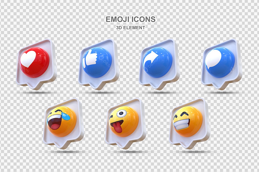 Elemento 3D Conjunto de Emojis Com Fundo Branco Para Composição PSD