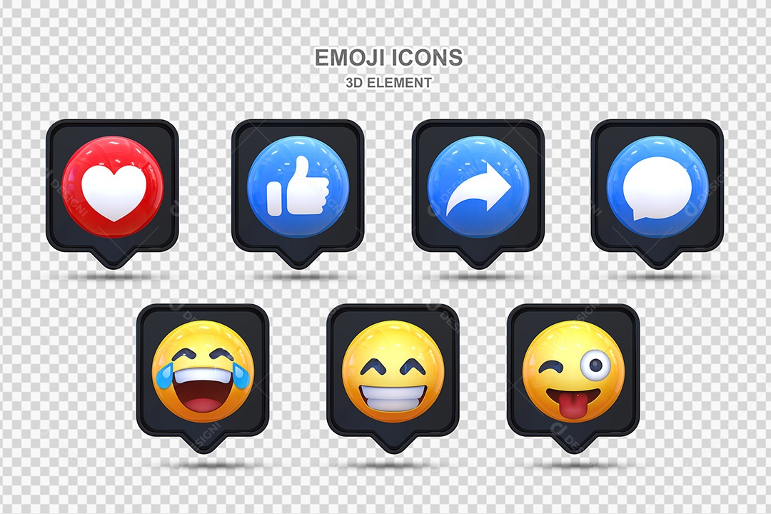 Elemento 3D Conjunto de Emojis Com Fundo Preto Para Composição PSD