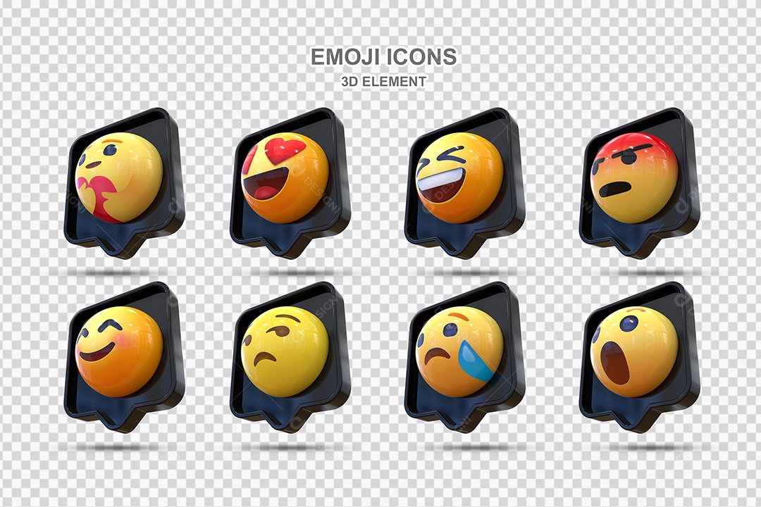 Elemento 3D Conjunto de Emojis Com Fundo Preto Para Composição PSD