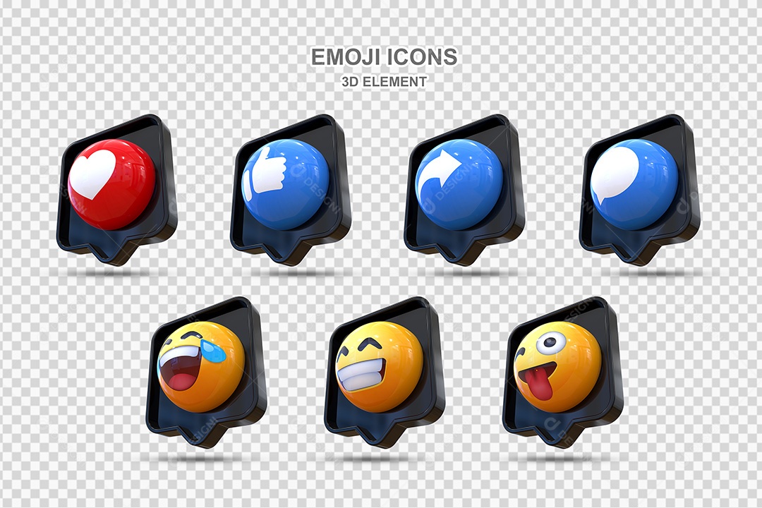 Elemento 3D Conjunto de Emojis Com Fundo Preto Para Composição PSD