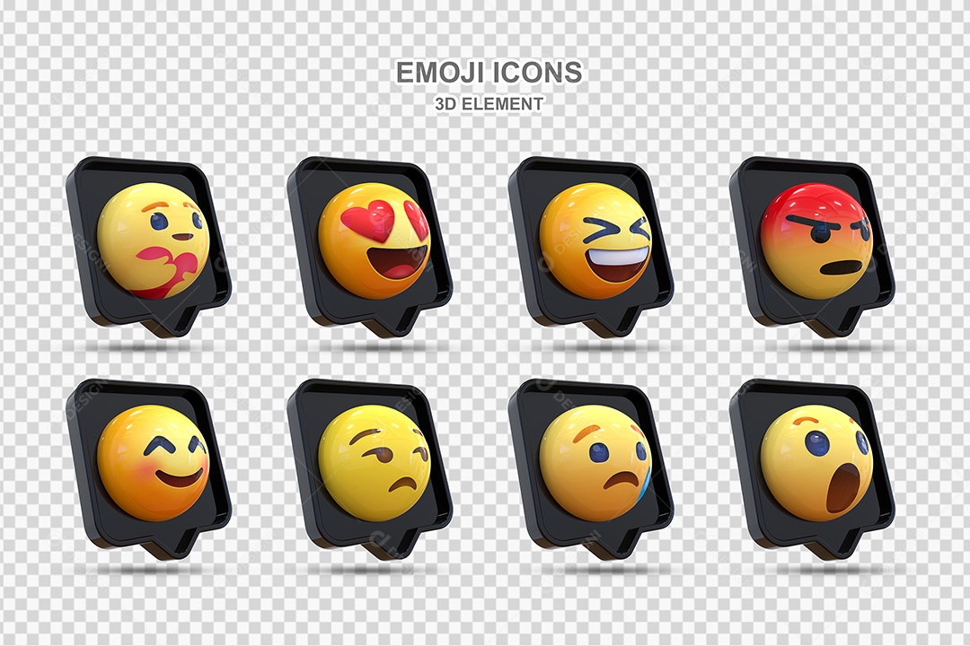 Elemento 3D Conjunto de Emojis Com Fundo Preto Para Composição PSD