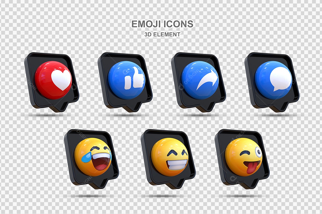 Elemento 3D Conjunto de Emojis Com Fundo Preto Para Composição PSD