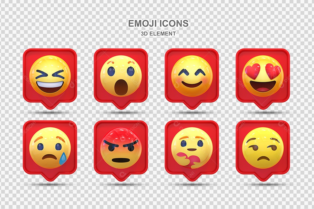 Elemento 3D Conjunto de Emojis Com Fundo Vermelho Para Composição PSD