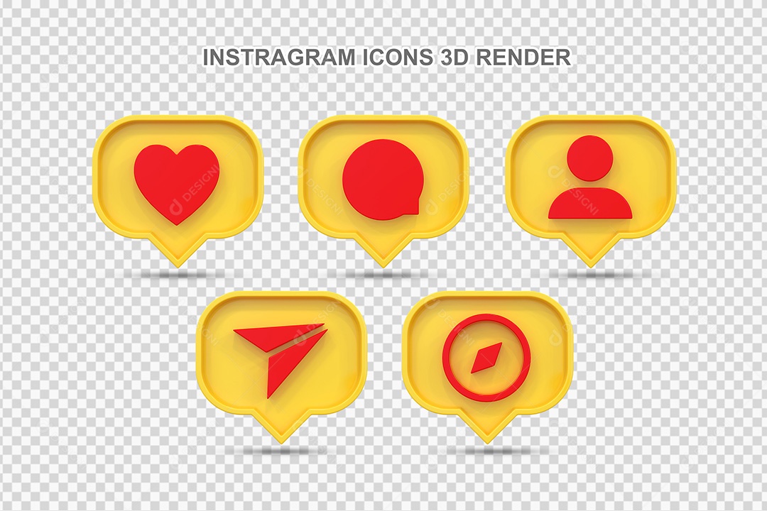 Elemento 3D Conjunto de Ícones de Redes Socias Amarelo Para Composição PSD
