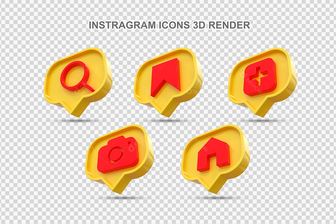 Elemento 3D Conjunto de Ícones de Redes Socias Amarelo Para Composição PSD