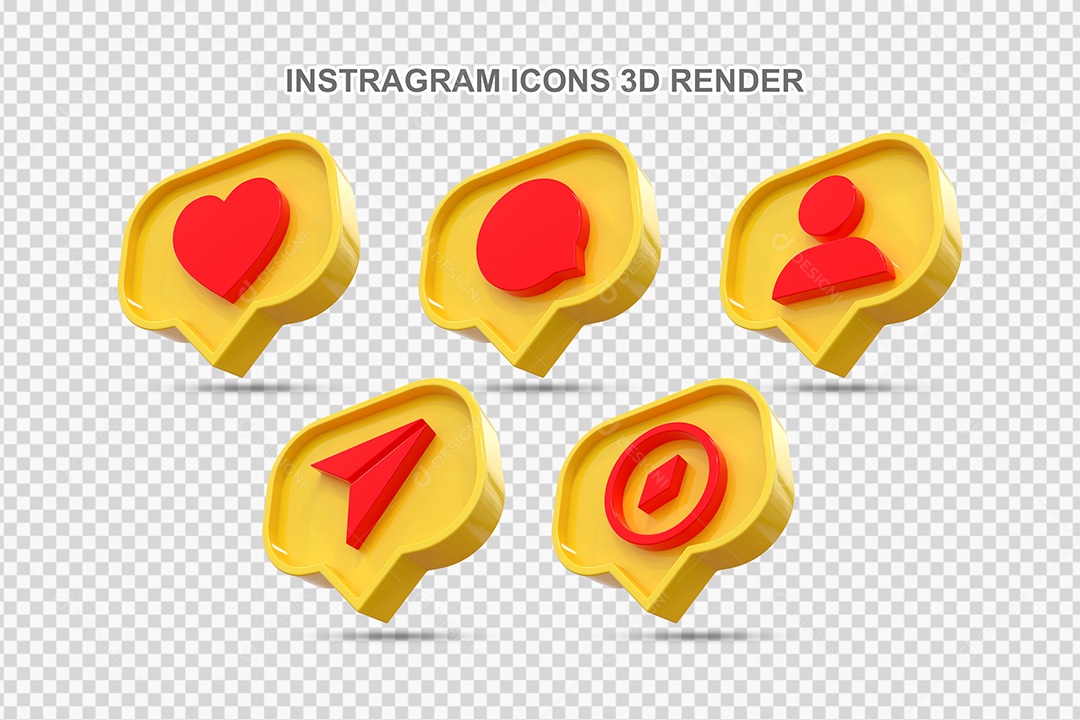 Elemento 3D Conjunto de Ícones de Redes Socias Amarelo Para Composição PSD
