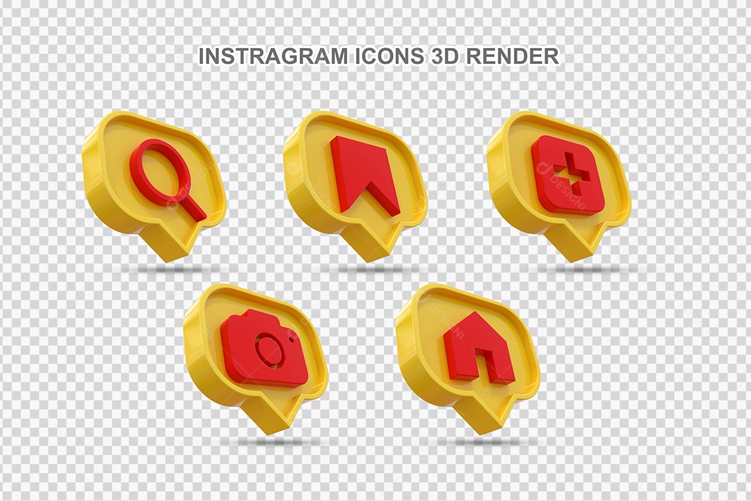 Elemento 3D Conjunto de Ícones de Redes Socias Amarelo Para Composição PSD