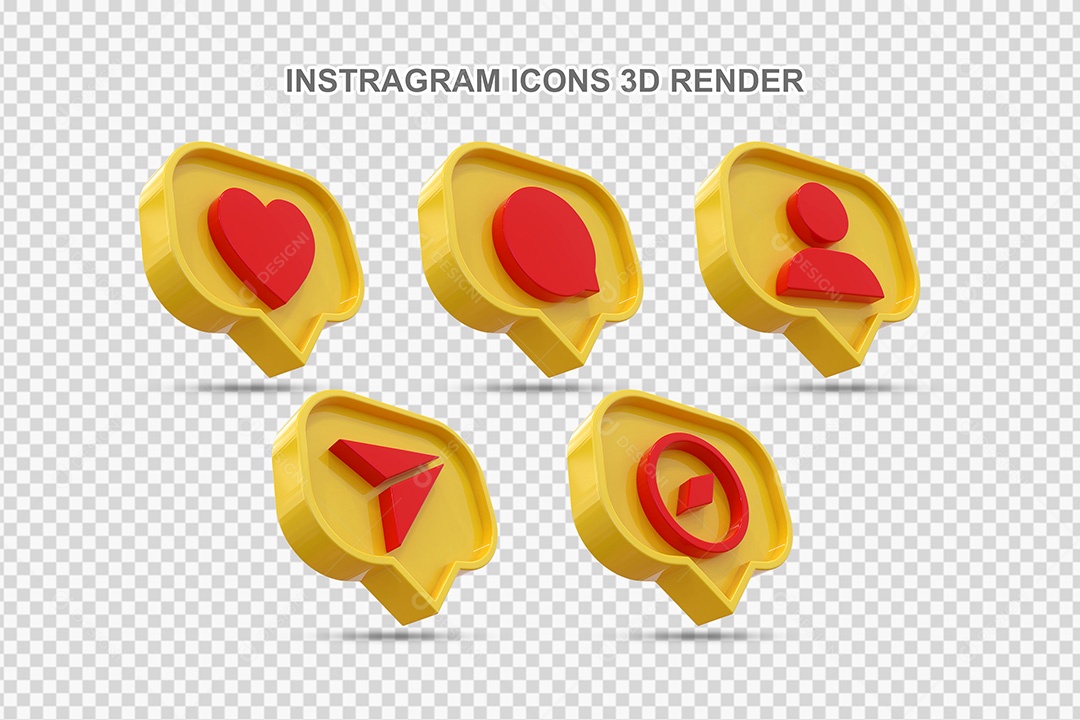 Elemento 3D Conjunto de Ícones de Redes Socias Amarelo Para Composição PSD