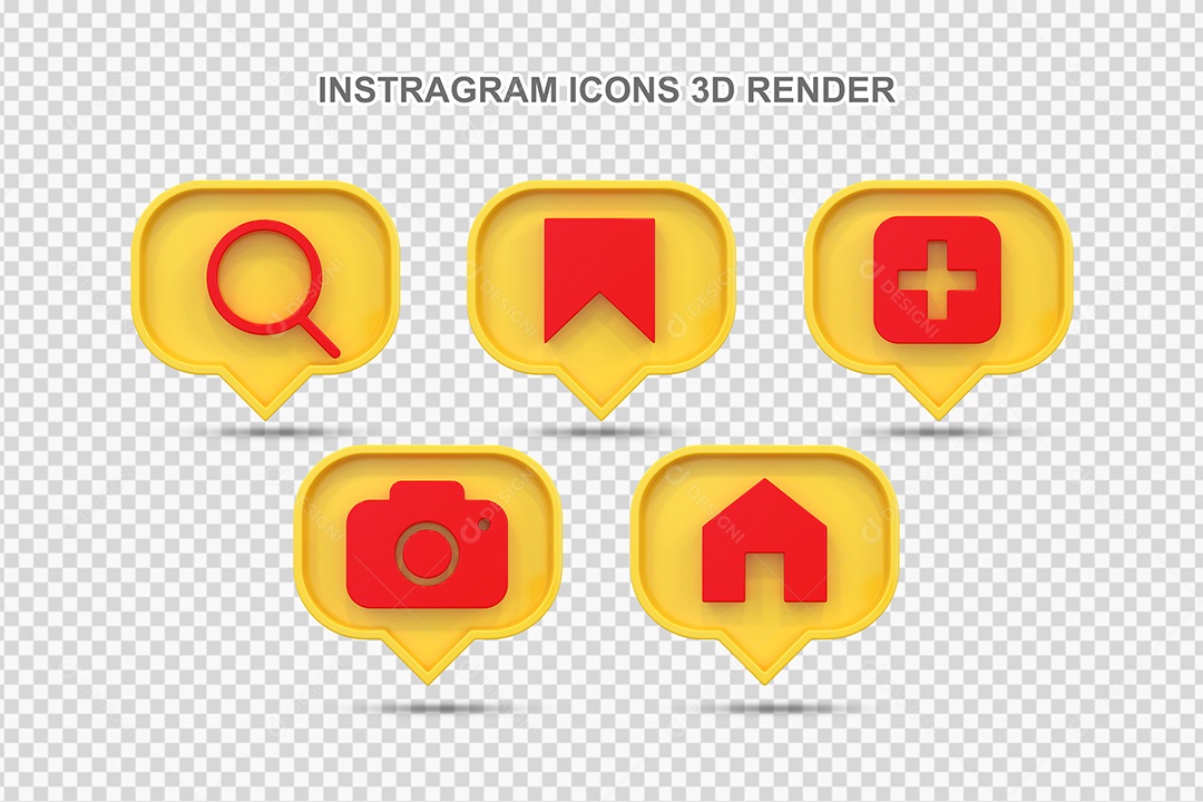 Elemento 3D Conjunto de Ícones de Redes Socias Amarelo Para Composição PSD