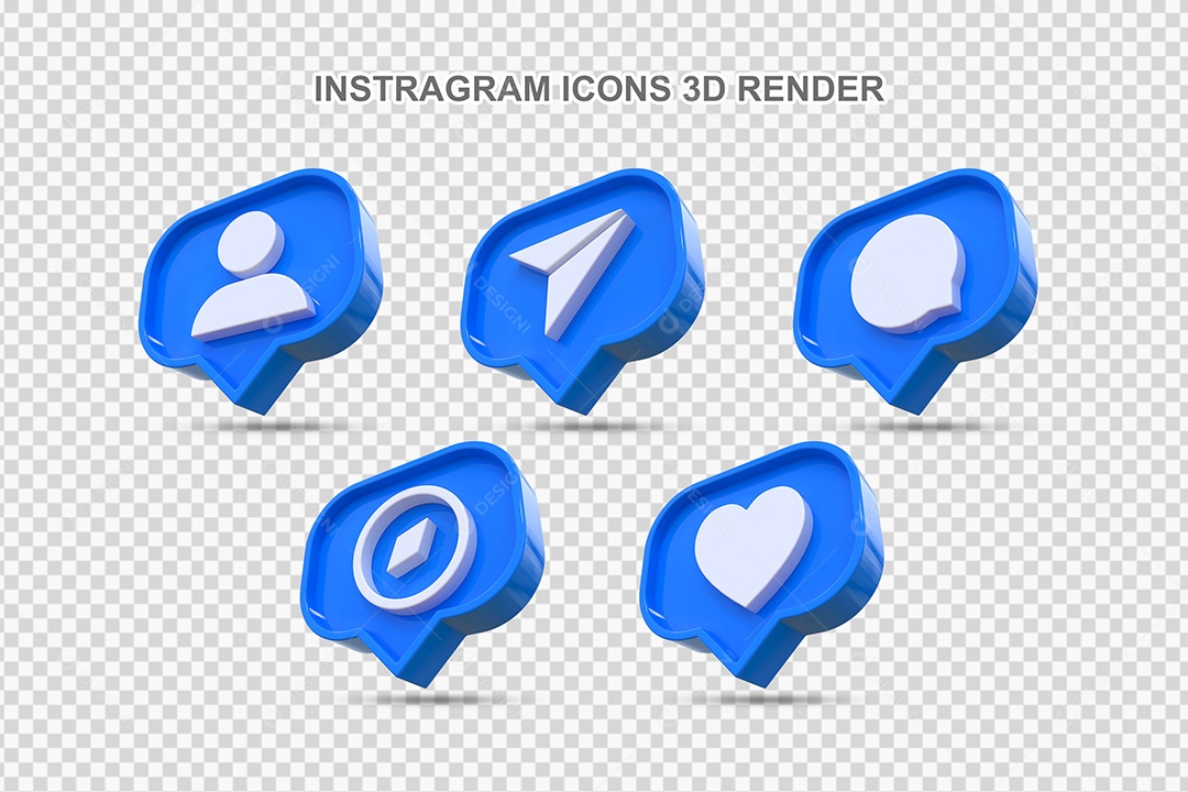 Elemento 3D Conjunto de Ícones de Redes Socias Azul Para Composição PSD