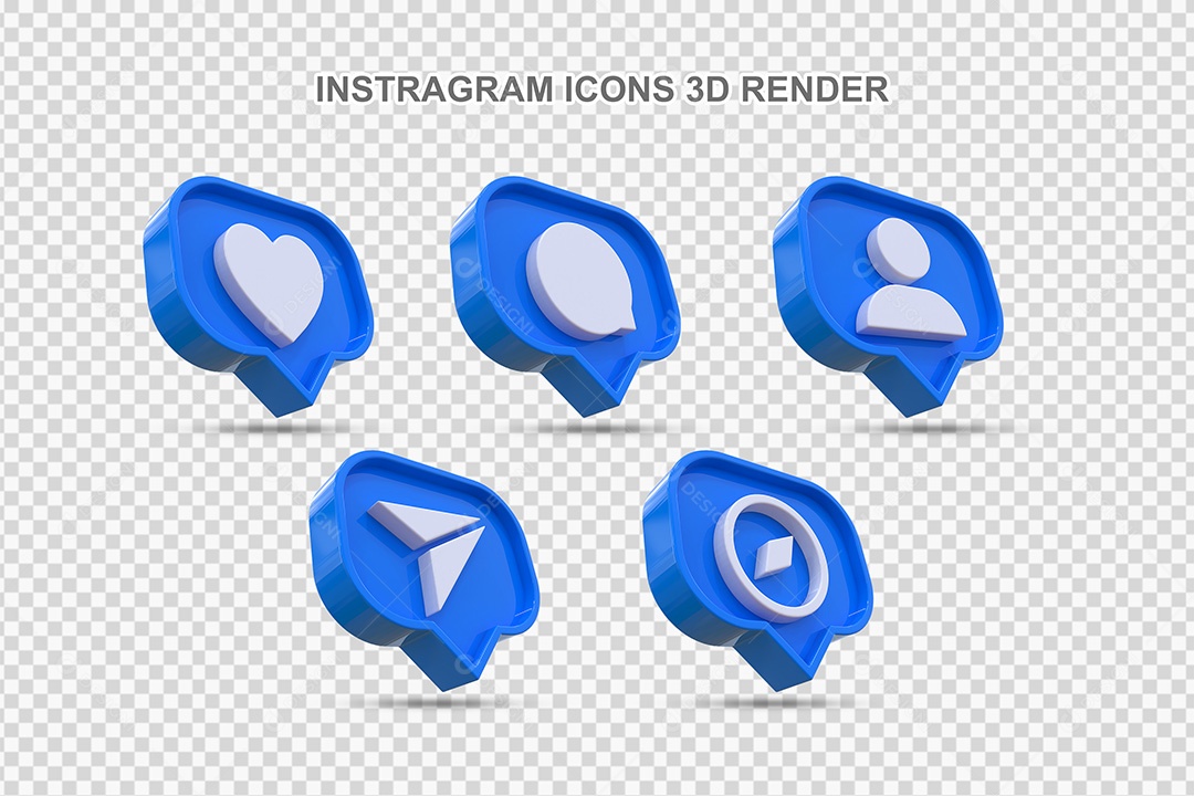 Elemento 3D Conjunto de Ícones de Redes Socias Azul Para Composição PSD