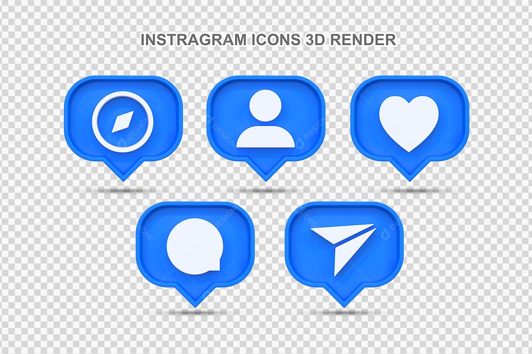 Elemento 3D Conjunto de Ícones de Redes Socias Azul Para Composição PSD