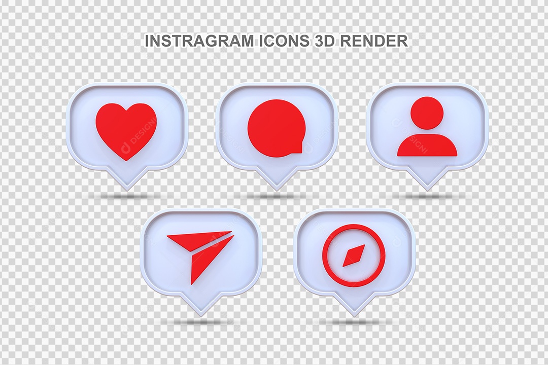 Elemento 3D Conjunto de Ícones de Redes Socias Branco Para Composição PSD