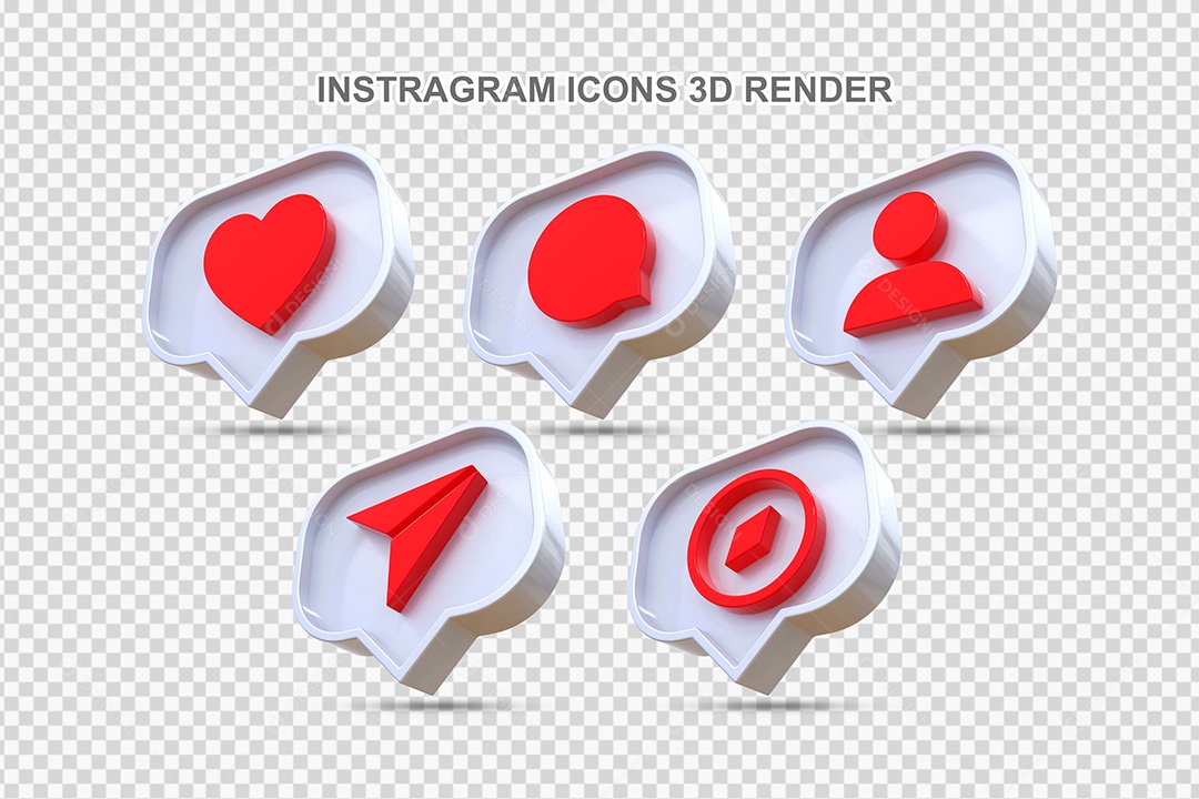 Elemento 3D Conjunto de Ícones de Redes Socias Branco Para Composição PSD