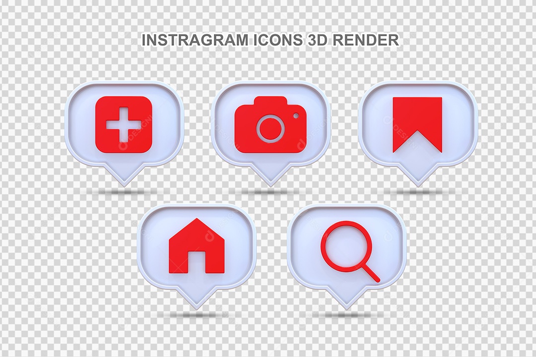 Elemento 3D Conjunto de Ícones de Redes Socias Branco Para Composição PSD