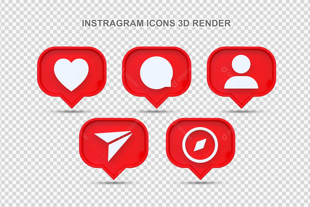 Elemento 3D Conjunto de Ícones de Redes Socias Vermelho Para Composição PSD