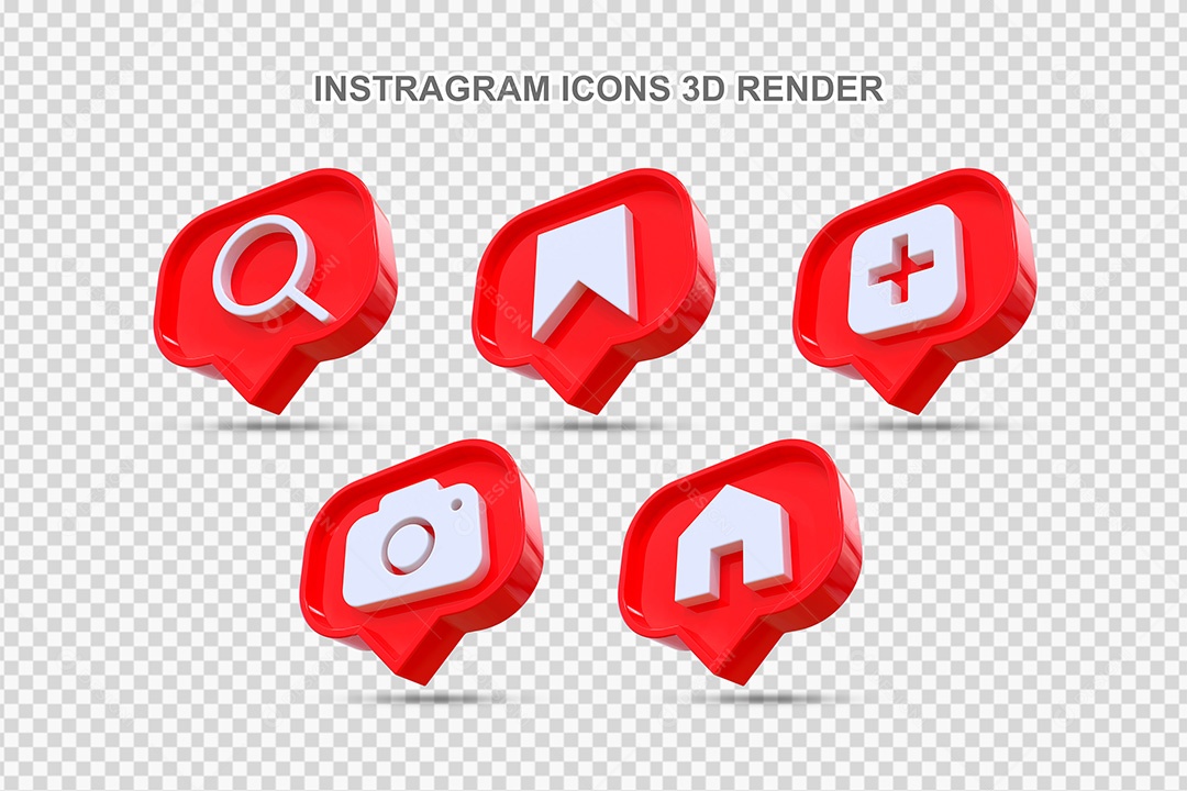 Elemento 3D Conjunto de Ícones de Redes Socias Vermelho Para Composição PSD